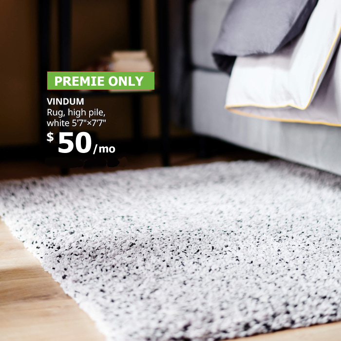 White high pile VINDUM rug in a bedroom- New lower price, VINDUM Rug, high pile white 5'7"x7'7" $129. Previous price $149
